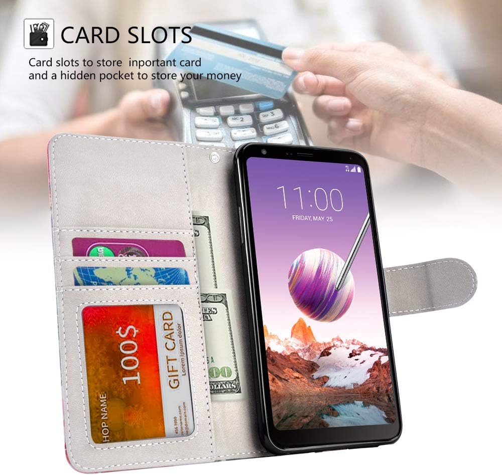 UrSpeedtekLive LG stylo 4 Case, LG stylo 4 Wallet Case, Premium PU Leather Flip Wallet Case Cover w/Card Slots & Kickstand Compatible LG stylo 4 (2018)/LG Q Stylus, Pink Peony