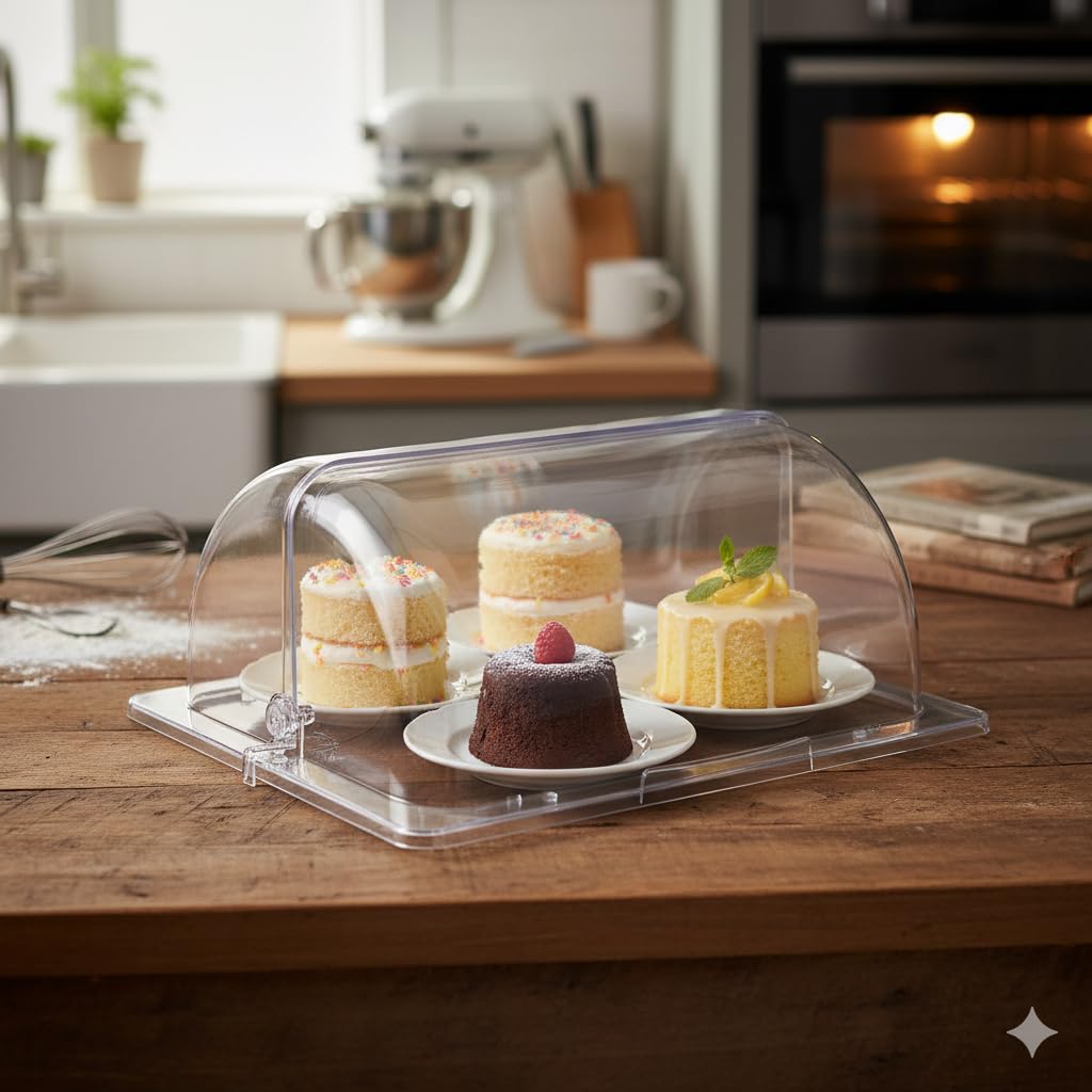 Stalwart Clear Polycarbonate Cake Cover, 35X54x20cm, Rectangular, Crystal Display Dome With Handle For Bakery, Pastries, Bread