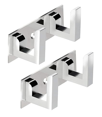 OCTUS - Pack of 2-Classic Glossy- 2 Pin Bathroom Cloth Hooks Hanger Door Wall Robe Hooks Rail for Hanging Keys,Clothes,Towel Steel Hook (2)
