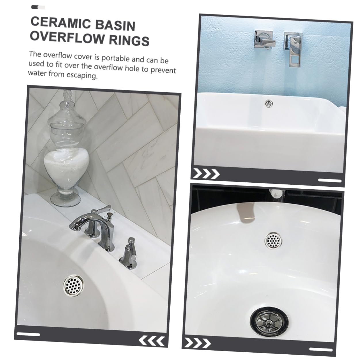 Tapa de Desbordamiento Redonda para Lavabo de Baño, 10 Piezas de Plástico Portátil Que Previenen la Fuga de Agua Diseño Elegante y Acabado Limpio
