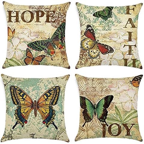 Fundas de Almohada Gspirit Mariposa Algodón Lino 45x45cm Cover