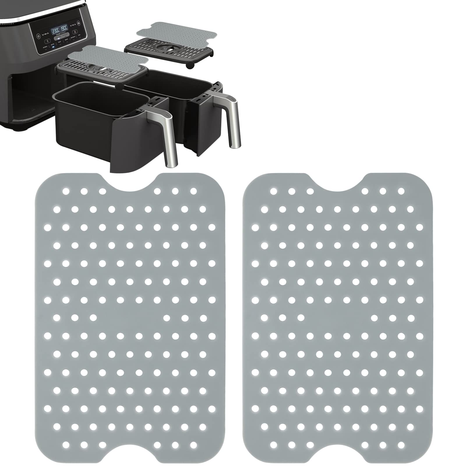 YQL Silicone Air Fryer Liner for Ninja Dual, 2PCS Air Fryer Liners Reusable Air Fryer Accessories Compatible with Ninja Dual AF300UK and Other Double Zone Air Fryer