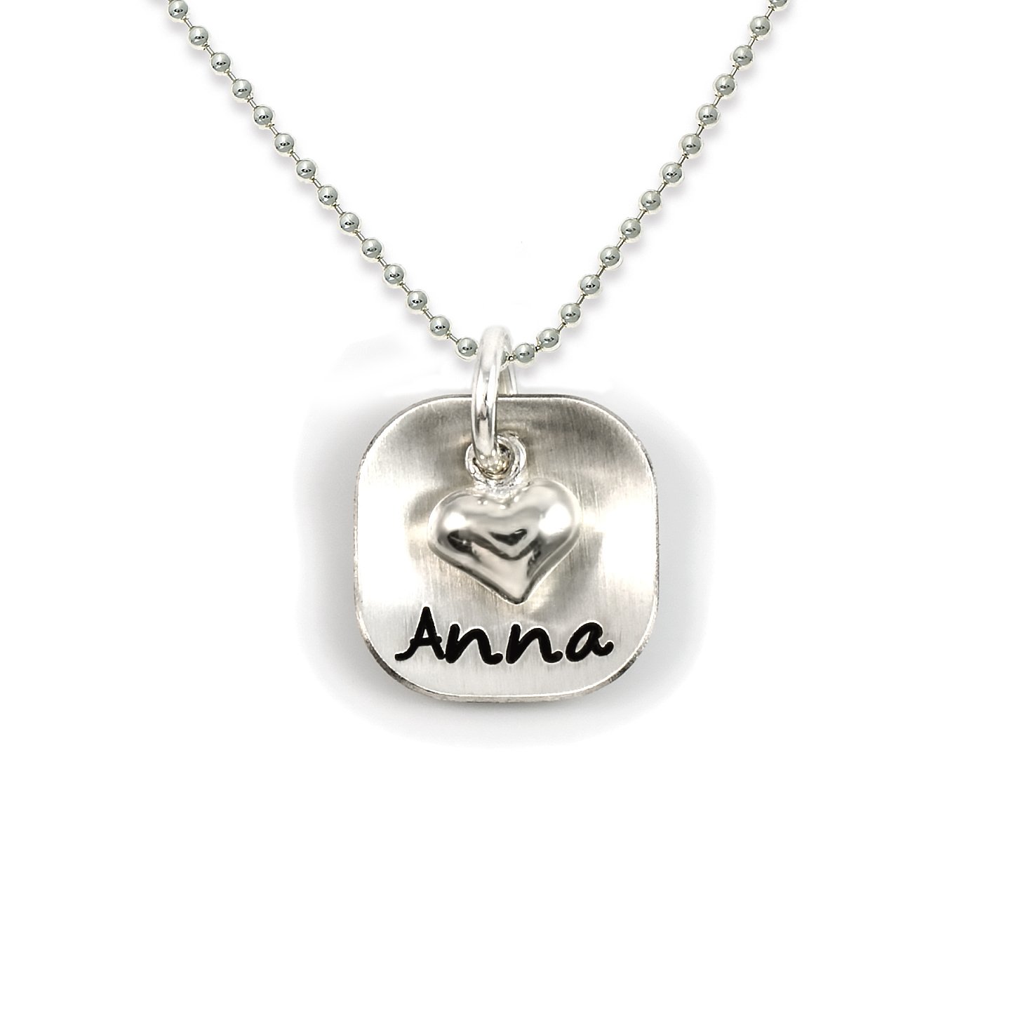 Square Lucky One Sterling Silver Personalized Necklace Comes with 1 Customizable Charms and a Sterling Silver Heart Charm. Your Choice Of 925 Chain.