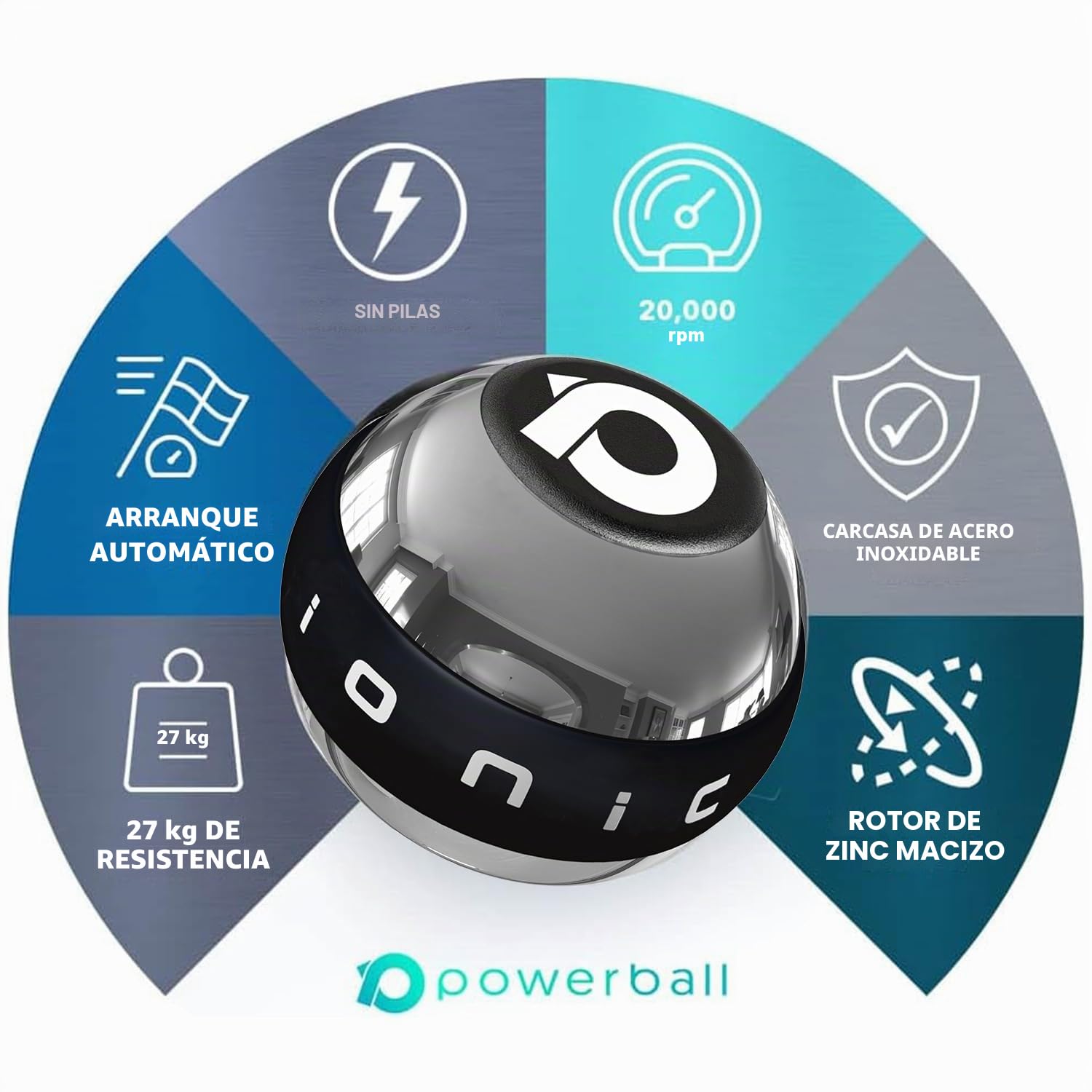 RPM Power Ionic Diablo Autostart Classic - Pelota metálica de muñeca para Fuerza de Agarre, Rendimiento Deportivo y rehabilitación de Lesiones