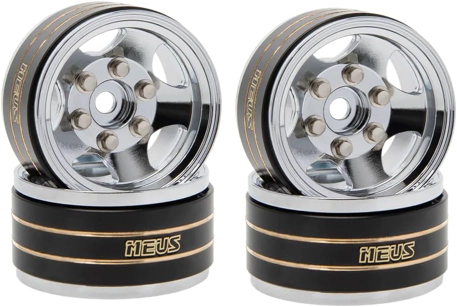 MEUS Racing 1.0 Beadlock Wheel Aluminum Chrome-Plated Brass Inner Ring Negative Offset -3.25mm for Axial SCX24 TRX4M - RC Car, RC Crawler 1/18 Upgrades (HELIDIRECT) (Five Star A)