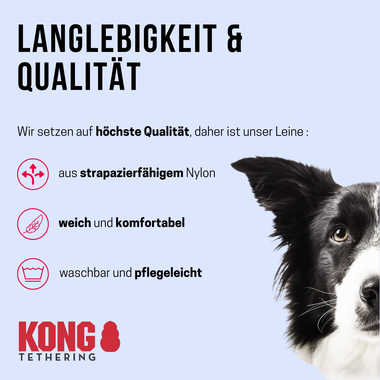 KONG Regulowana smycz dla psa I niebieska I wielofunkcyjna smycz dla psa I odblaskowa smycz I odporna na warunki atmosferyczne smycz dla psa I wysokiej jakości smycz linowa I długość: 1,5 m