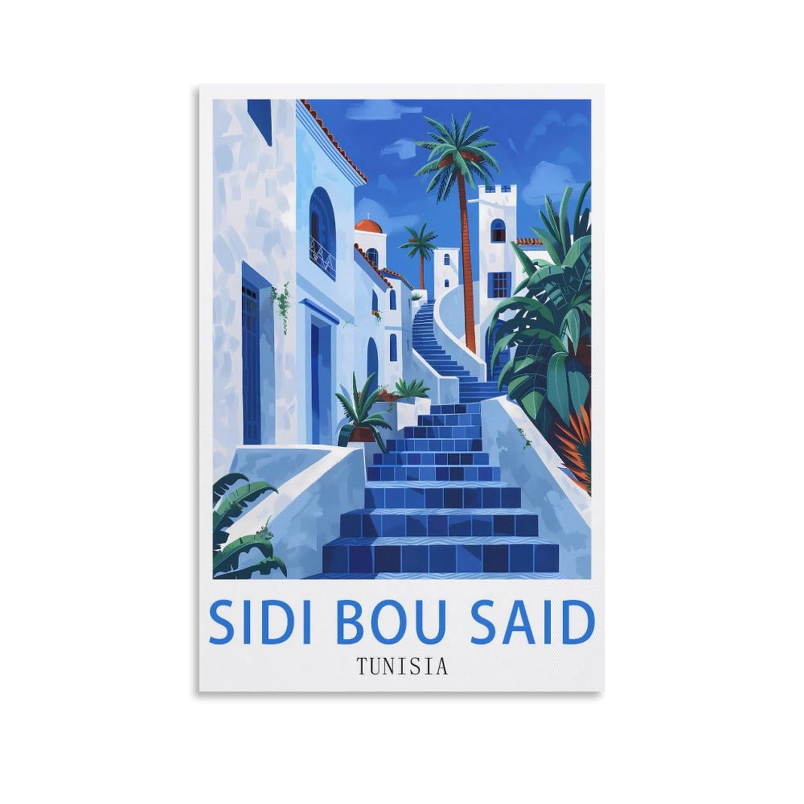 Lnuyitr Unframe-Style Sidi Bou Said Tunisia Vintage Travel Poster 08X12inch(20X30cm) Canvas Art Posters And Wall Art Picture Prints Modern Home Bedroom Decor Posters