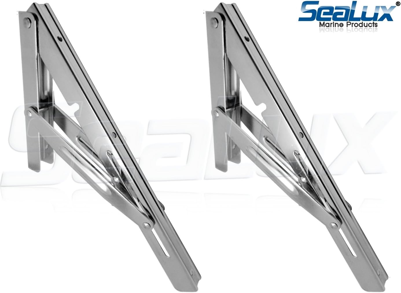 SeaLux Heavy Duty 12" Stainless Steel 90 Degree Folding Brackets for Shelf, Bench, Table Support with Short Release Handle/Max. Bearing 550 lb (Sold as 2 pcs)