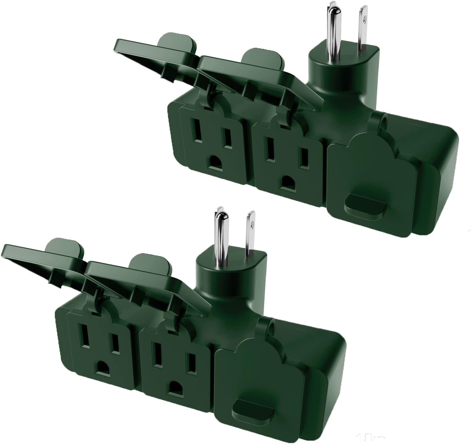 oviitech3-Outlet Wall Plug Adapter with Cover,Indoor Multi Plug，Outlet Plug for Indoor Use Only in Dry Location (2 Pack,Green)
