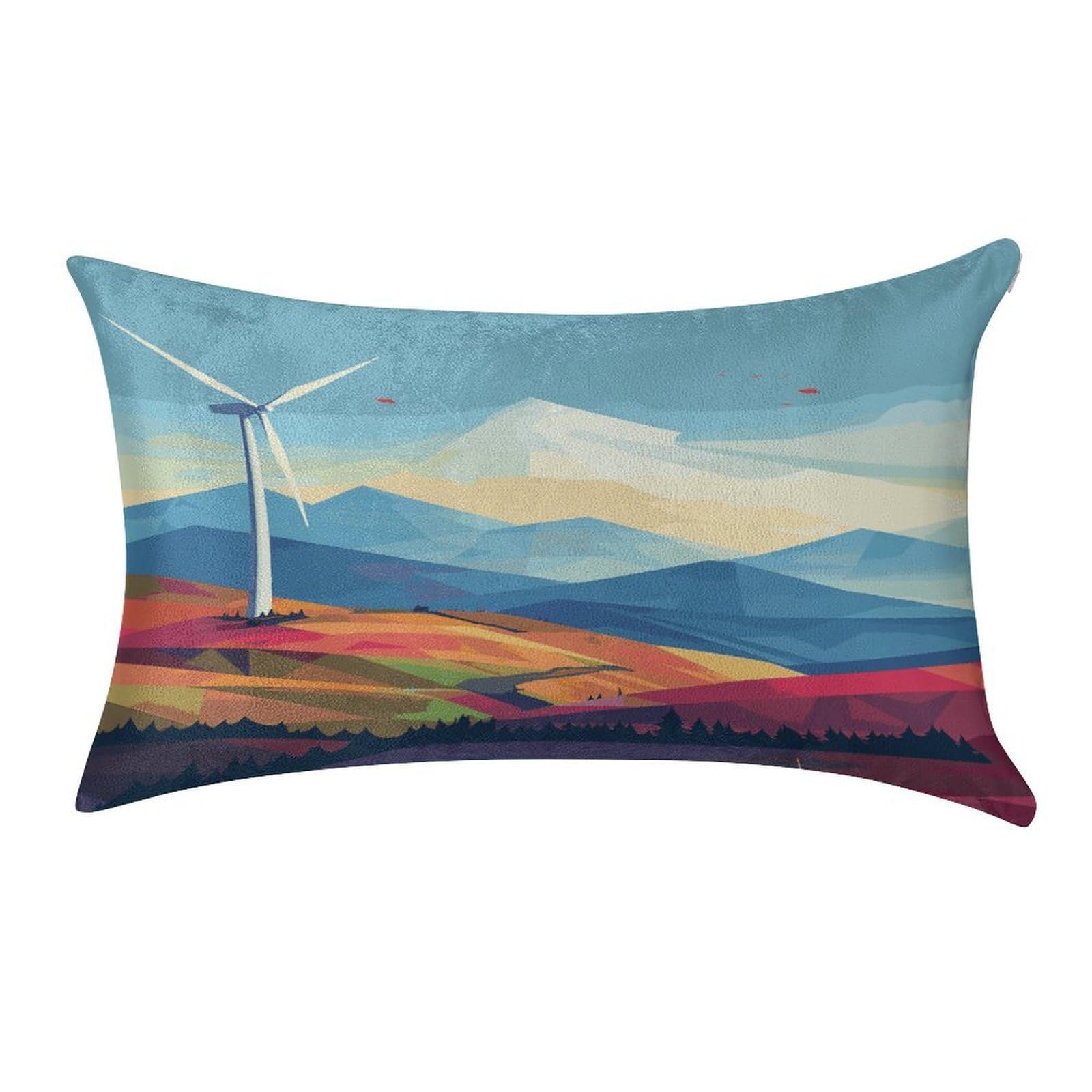 FekiLoot Windmill Flat Illustration Pillow Covers Luxury Velvet Oblong Pillowcases Rectangular Throw Pillows Case Decorative Velvet Cushion Covers Ultra Soft Lumbar Pillow Shells 12 X 20 in