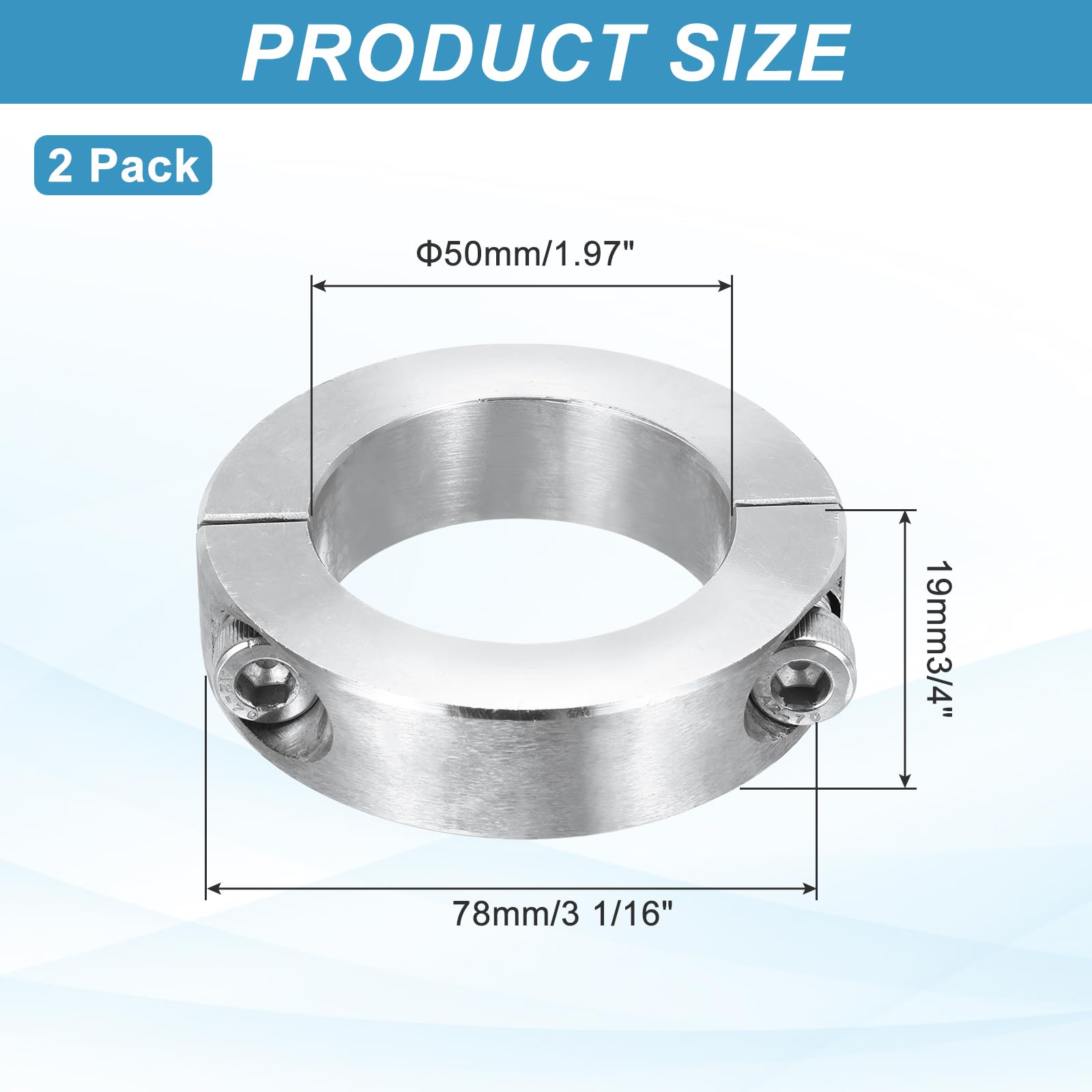 QUARKZMAN Fascia Di Serraggio Per Albero Foro 50mm Doppia Fessura Acciaio Inox 304 Fascia Di Serraggio Per Albero Per Sistemi Di Automazione Industriale E Nastri Trasportatori