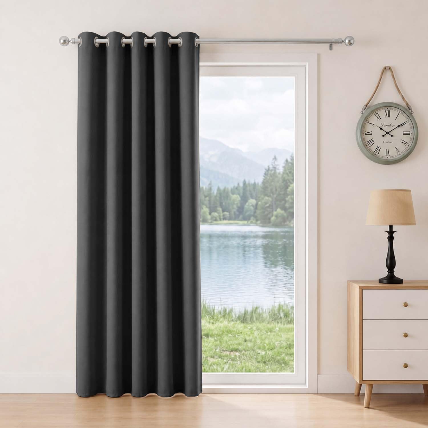 Aspire Homeware Graue Verdunkelungsvorhänge für Schlafzimmer – Ösen-Türvorhänge 167.6x213.4 cm Länge, wärmeisoliert, super weich, Fenstervorhang mit passendem Raffhalter, Einzelbahn