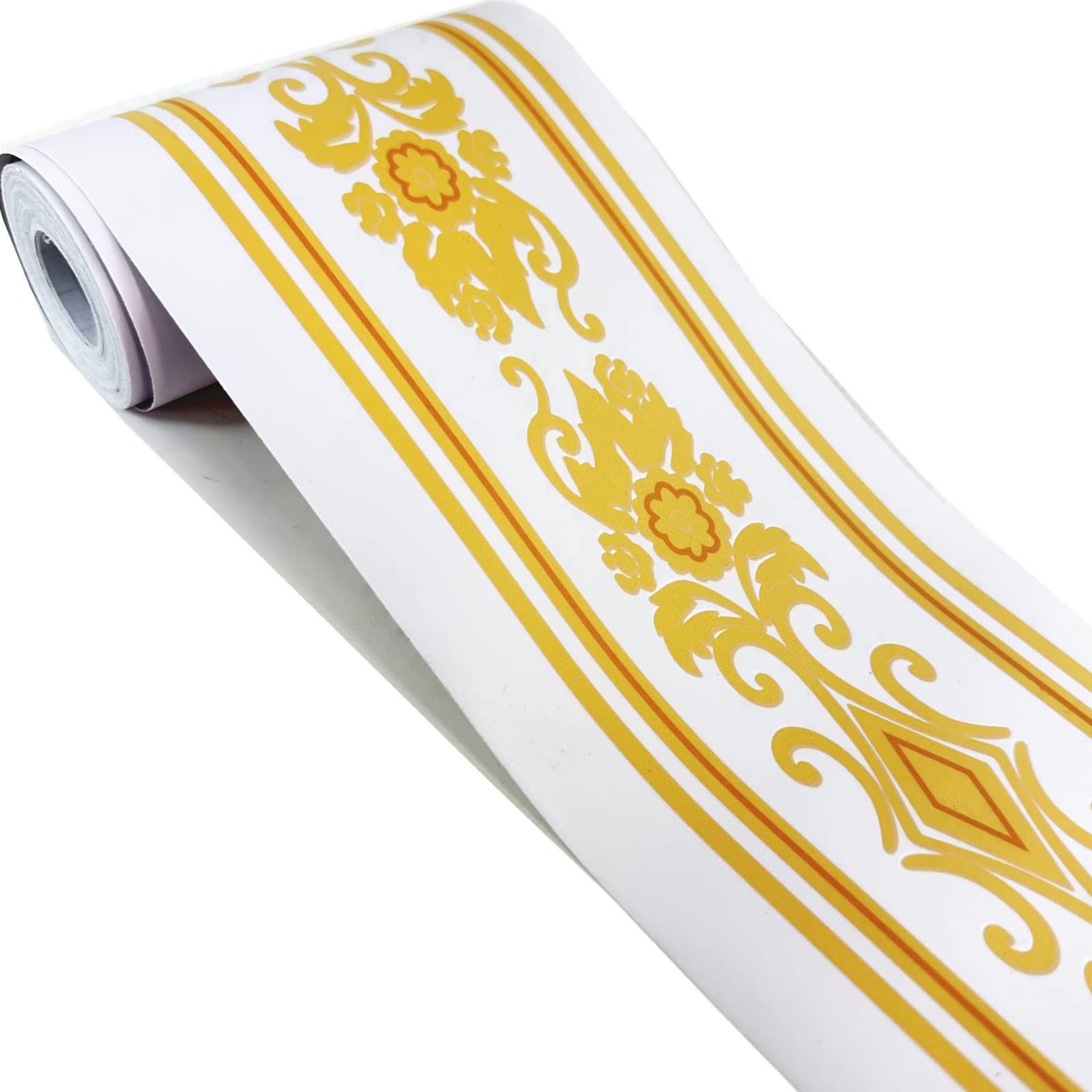 Mesoar 5 Meters Self Adhesive Vintage Yellow Floral Pattern Wallpaper Border Peel Stick Decorative Ceiling Sticker Molding Border