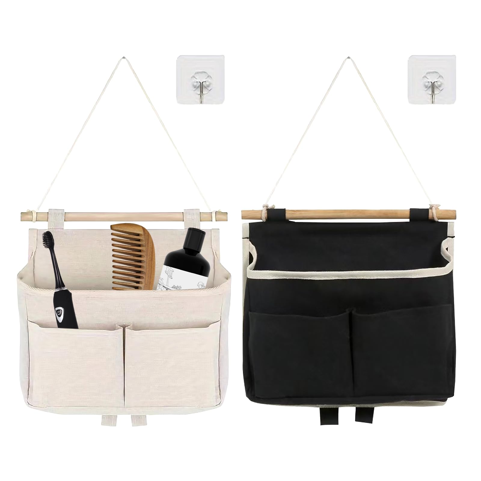 2 Pièces Sac Rangement Suspendu Mural Avec Crochets - Organisateur Imperméable Gris 25x23x6cm