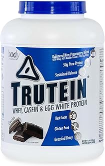 Body Nutrition Trutein High Protein Powder: 45% Whey, 45% Casein, 10% Egg White, Gluten-Free, Low Sodium, Grass Fed Whey Protein Powder, Gym Supplement & Breakfast Shake, Chocolate, 4lb