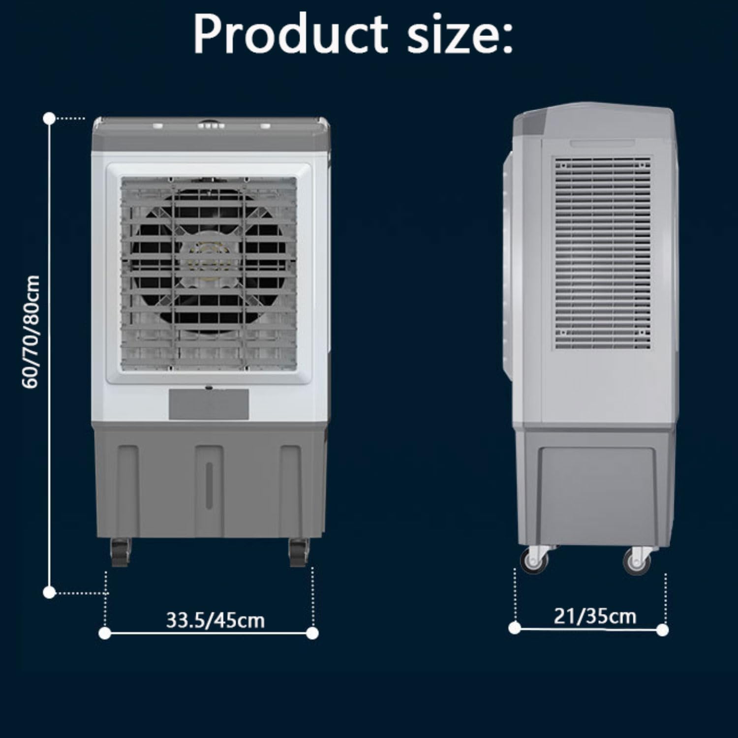 Przenośny klimatyzator z wentylatorem i 3 prędkościami, 12-godzinny timer, oscylacja 120°, duży zbiornik na wodę, idealny do pomieszczeń o powierzchni do 120-150 m².