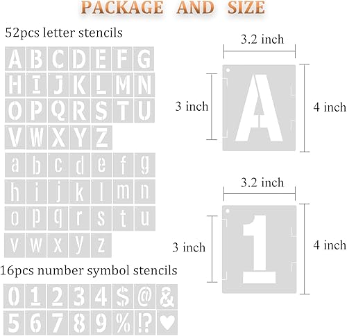 Miniatura 8 de Plantillas de letras de 4 pulgadas, plantillas de números de símbolos, 68 piezas reutilizables del alfabeto, plantillas entrelazadas para pintar