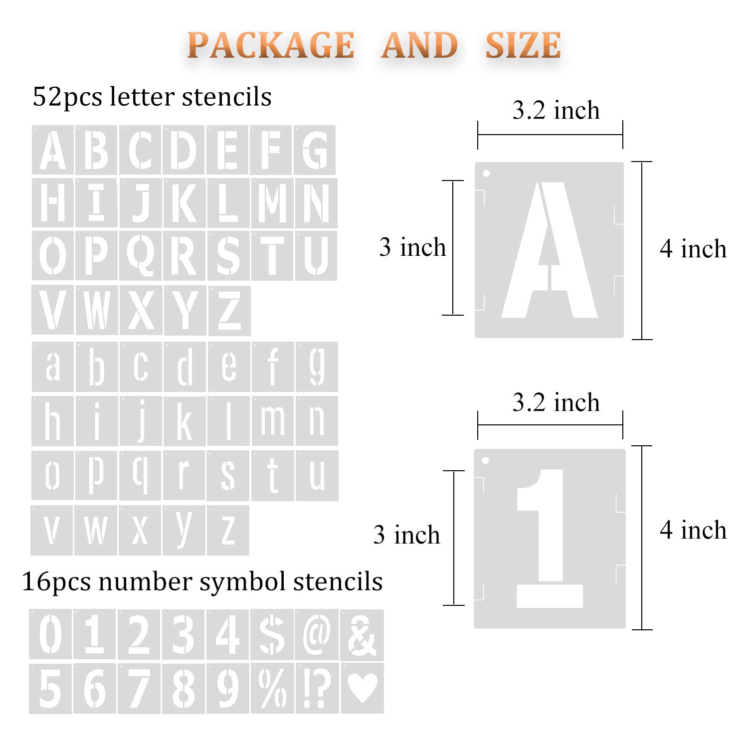 3 Inch Letter Stencils Symbol Numbers Stencil, 68 Pcs Reusable Alphabet Art Craft Templates Interlocking Stencils Kit for Painting on Wood, Wall, Glass, Fabric, Rock, Canvas, Chalkboard, Sign?3Inch?