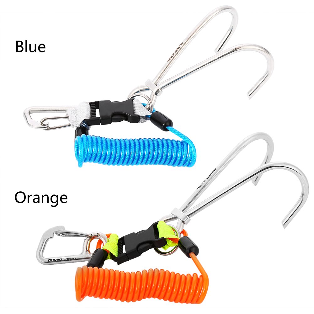 VGEBY Gancho Arrecife de Submarinismo Gancho Doble Arrecife de Acero Inoxidable con Cordón de Bobina Espiral(Naranja)