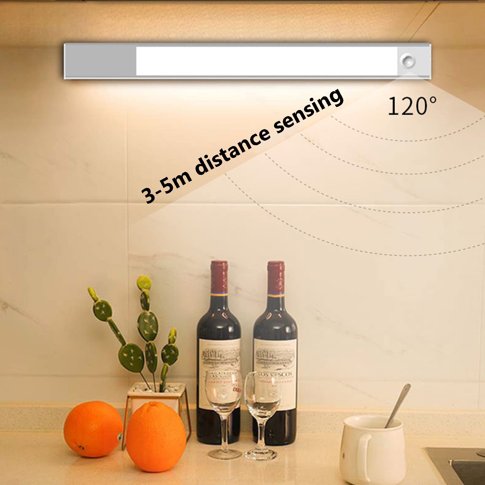 Luz Armario, Luces LED Sensor De Movimiento, Luz De Dormitorio Con Cinta Adhesiva Magnética, 64/104/124LED Luz Inalambrica USB Recargable Para Cocina Escaleras Bajo Armario Pasillo,40cm