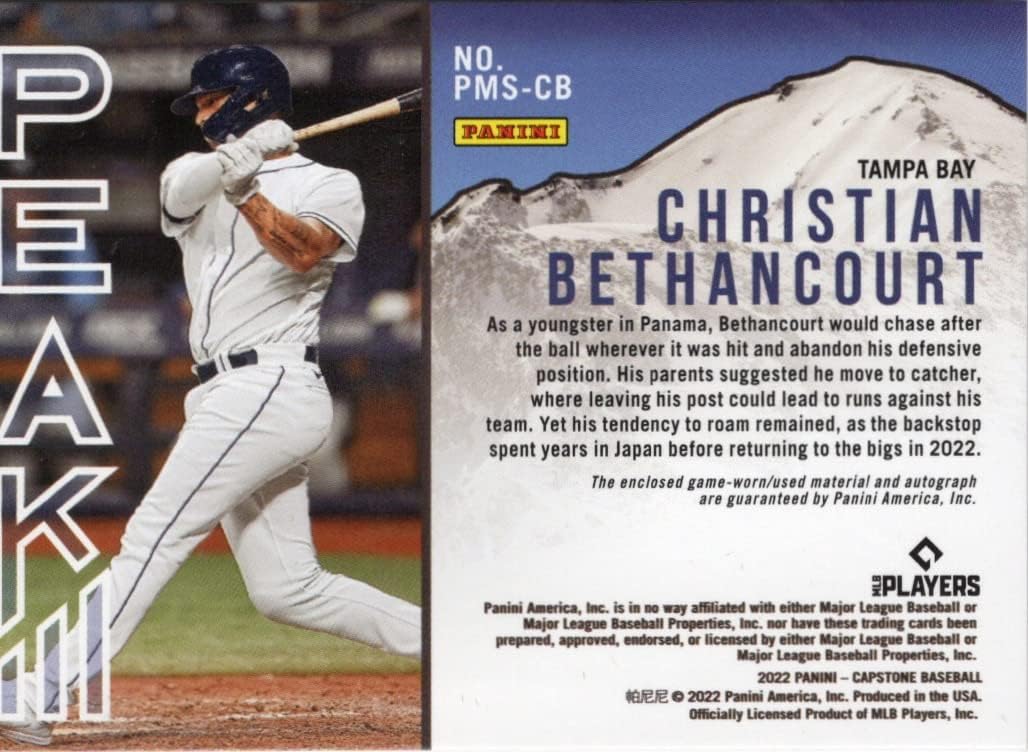 Christian Bethancourt Autographed Peak Material Signatures Collectible Baseball Card- 2022 Panini Capstone Baseball Card #PMS-CB (Rays) Free Shipping