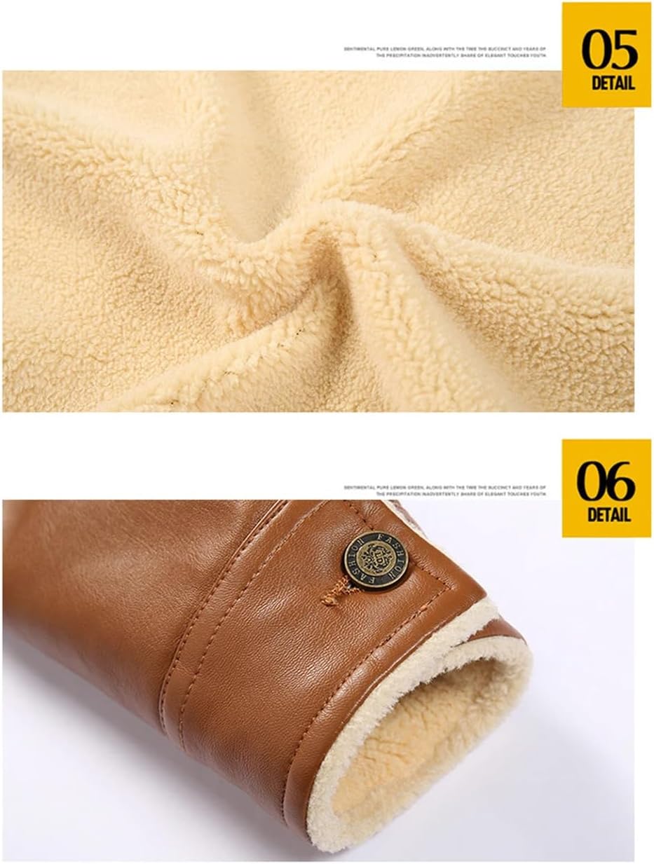 Hcclijo Mens Jacket Winter Fleece Thick Warm Leather Coats Faux Leather Slim Motorcycle Jackets