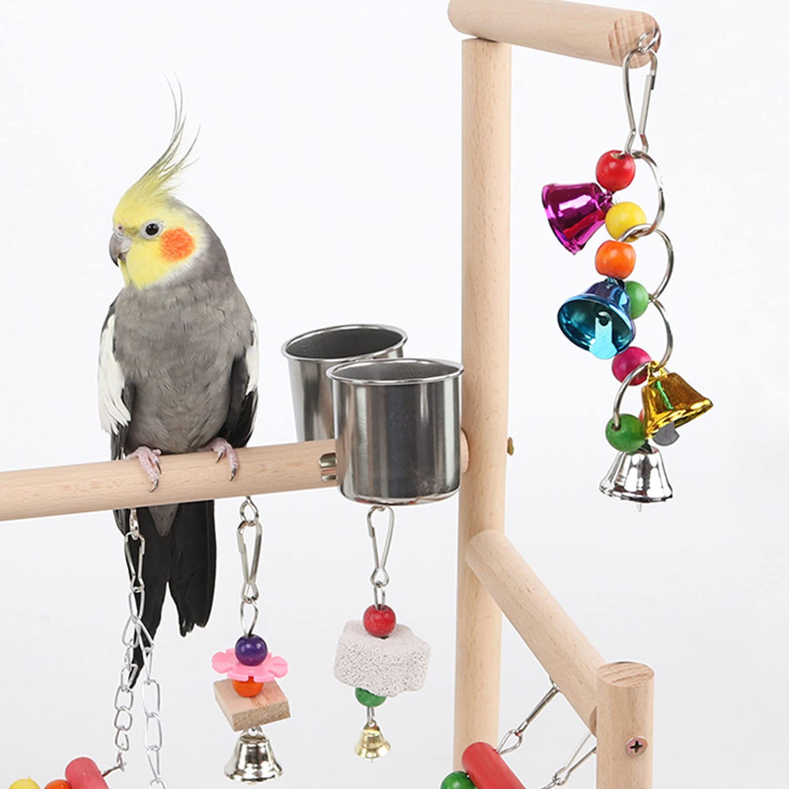Vogelstange Leiter Schaukeln Kauspielzeug für Wellensittiche Käfig Zubehör mit Edelstahl Futterschalen Vogelstange Ständer Plattform