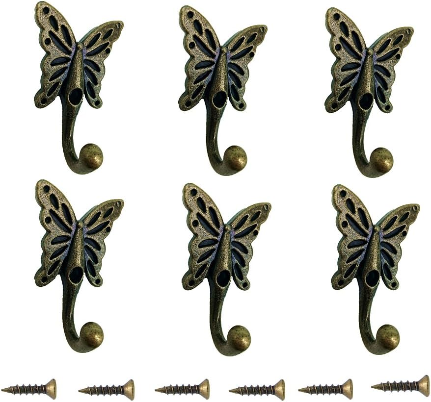 6 Pcs Vintage Butterfly Coat Hook,Wall Mounted Hanger Hooks Bathroom Hat Coat Clothes Handbag Towel Wall Door Vintage