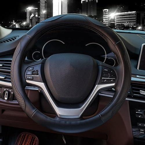 Miniatura 9 de Valleycomfy - Funda para volante universal de 15 pulgadas38cm, de piel auténtica, transpirable, antideslizante y sin olores