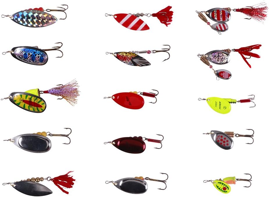 Pike Musky Salmon Bass Fishing Lures Rooster Tail Spinner Baits Spoons Set