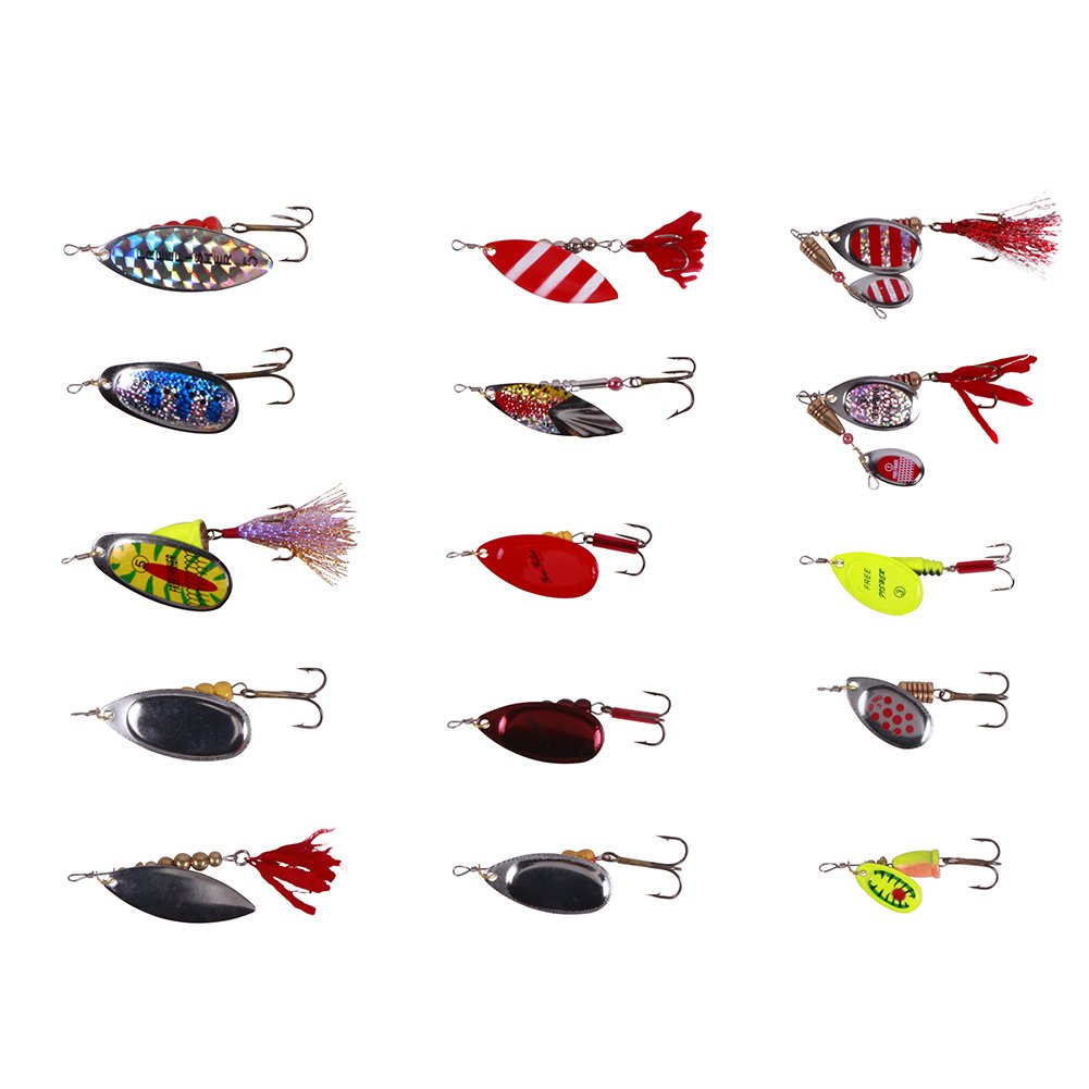FREE FISHER Pike Musky Salmon Bass Fishing Lures Rooster Tail Spinner Baits Spoons Set