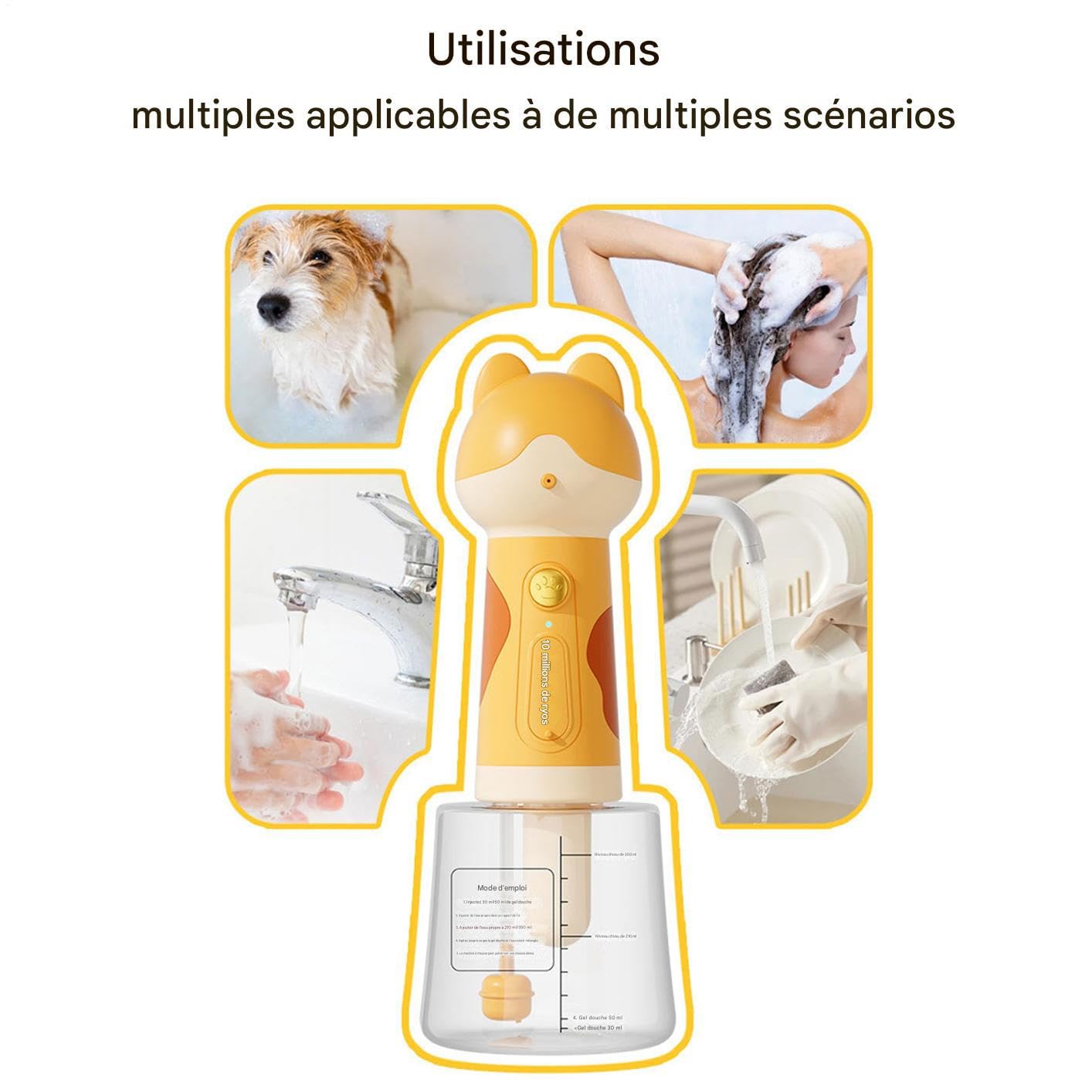 Espumador de champú para animales – Espumador de champú de dibujos | animados para animales domésticos – Rociador de baño para gatos ducha fregadero cocina, limpieza de casa