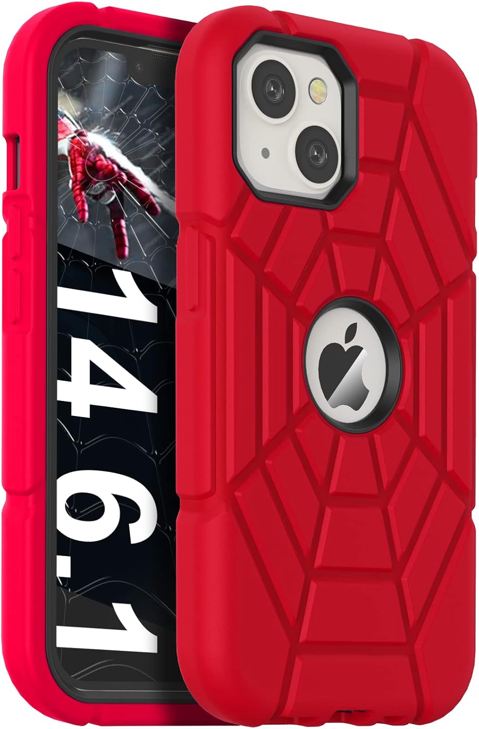 Grifobes for iPhone 14 Case 2022 / iPhone 13 Case 2021 (6.1inch), Thick Silicone 3-in-1 Heavy Duty Shockproof Rugged Protective i Phone 6.1" Rubber Cover (Black+Red)