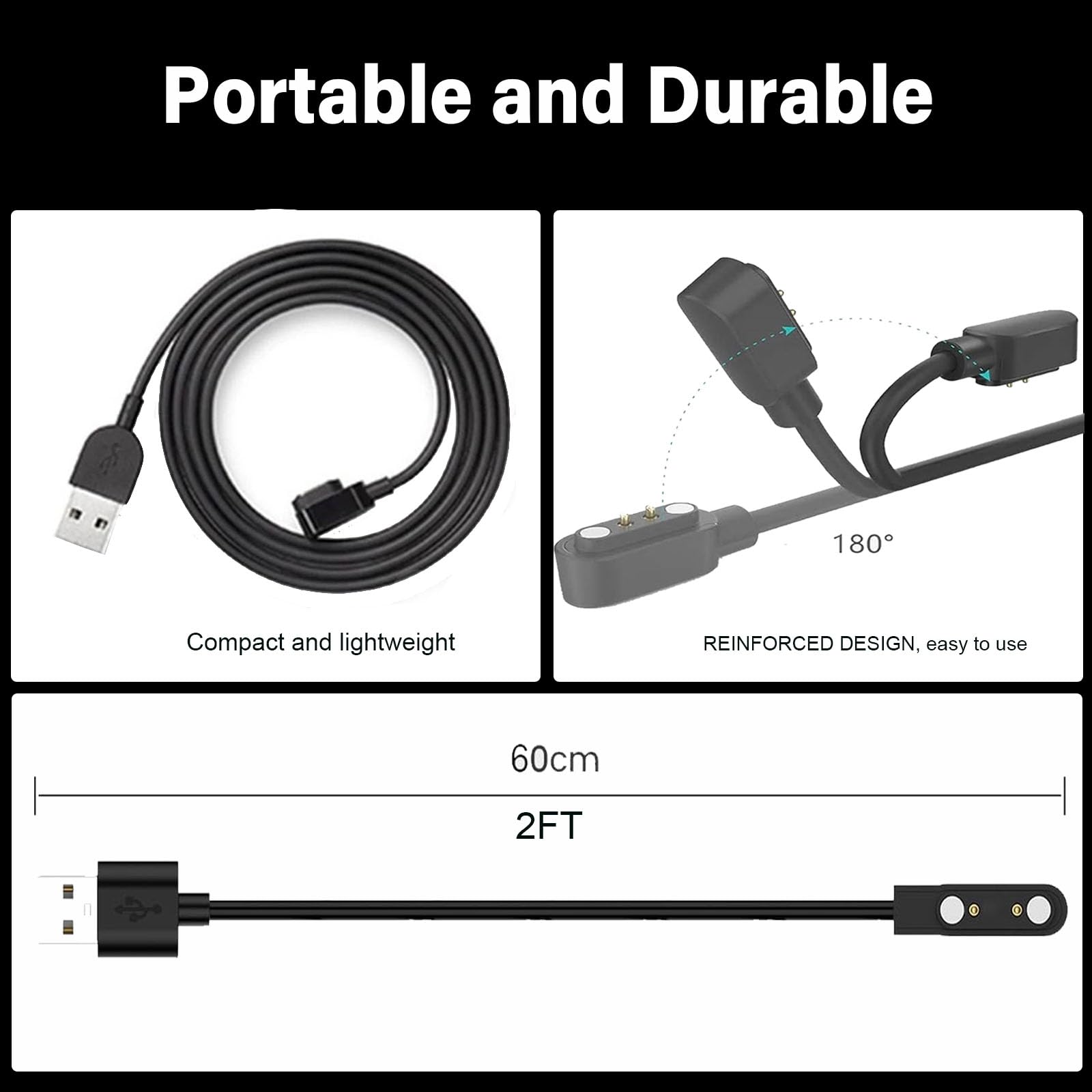 2er-Pack für Bark Smartwatch-Ladegerät, magnetisches USB-Ladekabel, Smartwatch-Schnellladung
