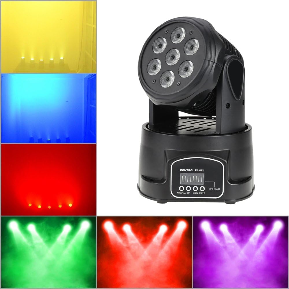 Yasta Testa Mobile LED RGBW 70W Proiettore Luci DMX512 Rotante da 7 LED Lampada Effetto Scenico per Discoteca, Bar, Club, Teatro Luci Palco DJ per Feste e Concerti