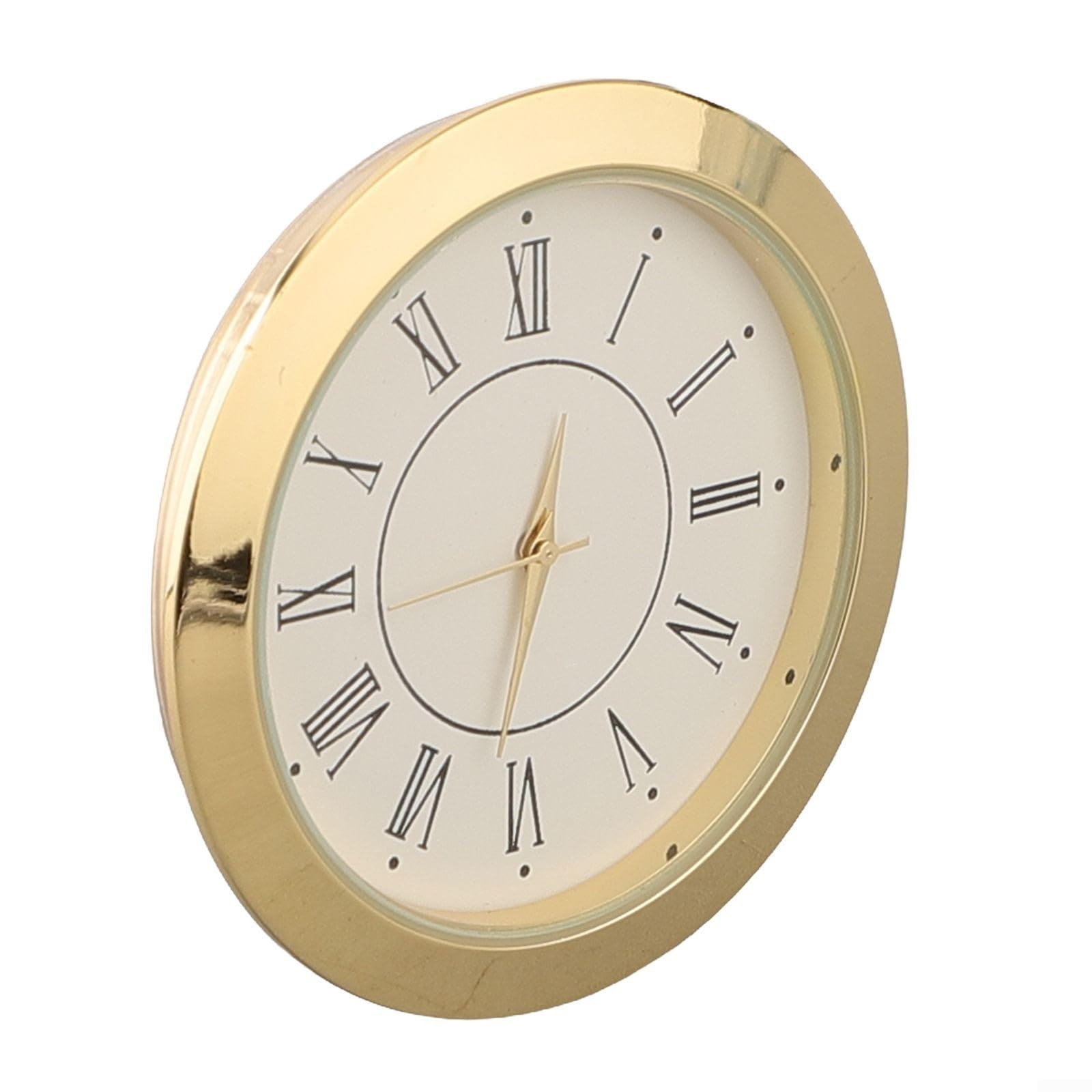 Round Quartz Clock Insert 50mm Outer Diameter 45mm Mounting Hole 6mm Depth for Mini Gauge with Glass Lens and Metal for Bezel for Crafting Projects Replacement Part 1 Unit(gold Roman)