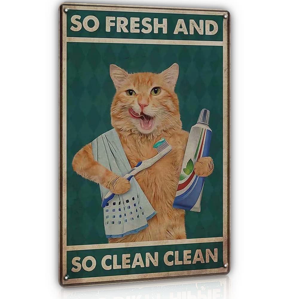 Targa In Metallo Retrò Con Gatto Arancione | Cartello Divertente Da Parete 20x30 Cm Con Scritta "So Fresh And So Clean", Decorazione Per Casa, Bar, Garage