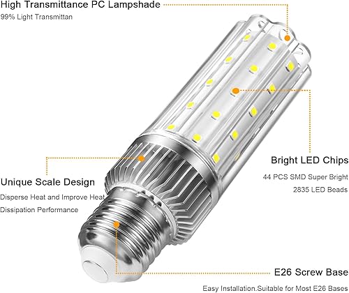 Miniatura 3 de Bombilla LED E26, bombilla LED de maíz de 20 W, equivalente a 150 W, 6000 K, luz blanca diurna, 2000 lúmenes, no regulable, ventilador de techo,