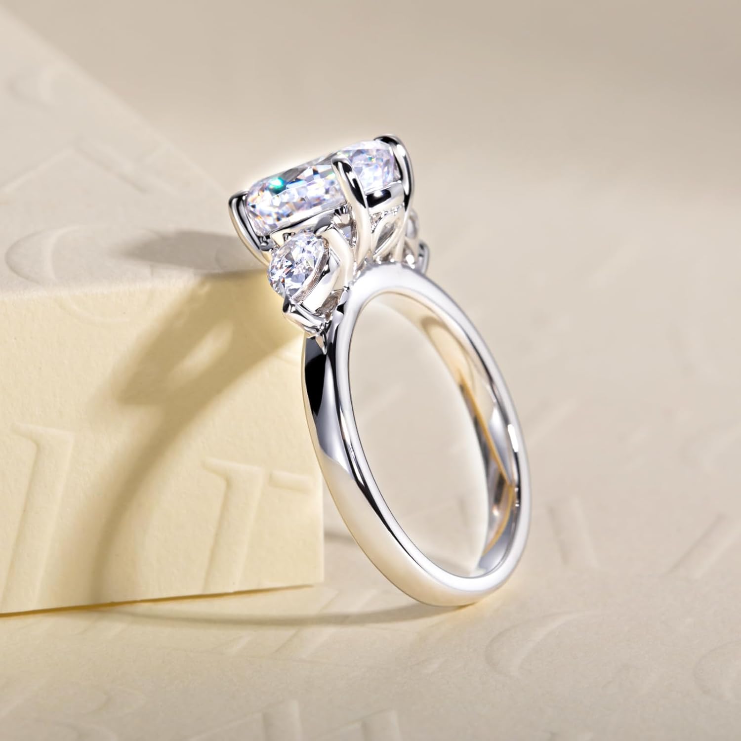 2CT-4CT Cubic Zirconia Oval Cut/Raidant Cut/Cushion Cut 3 Stone Engagement Rings 5A Grade Simulated Diamond CZ Wedding Promise Anniversary Rings for Women - Image 6