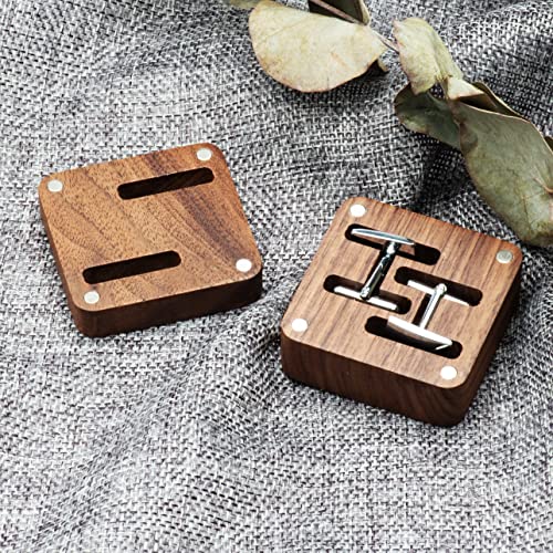 Small Vintage Black Walnut Wooden Cufflinks Box for Men Wedding Bussiness Anniversary Birthday Valentine's Day4