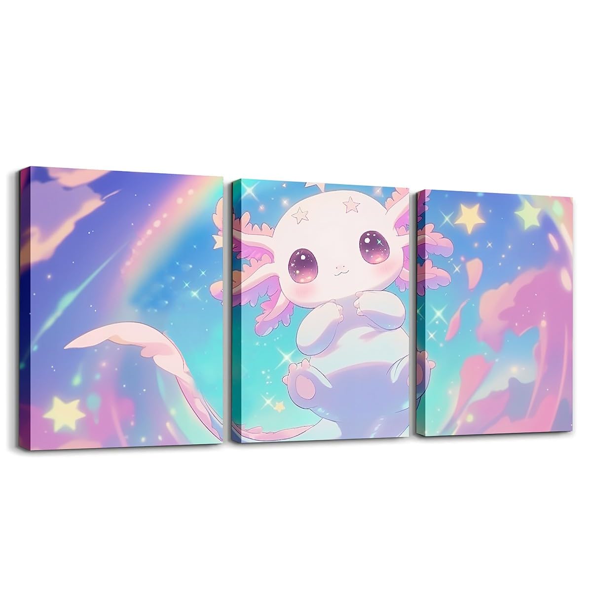 Homemissing Cute Axolotl Wall Decor for Living Room Bedroom Wall Art Salamander Wall Painting Wall Artworks Hang Pictures for Office Decor Ocean Animal Bathroom Home Decor Posters 40X30cm 3 Piece