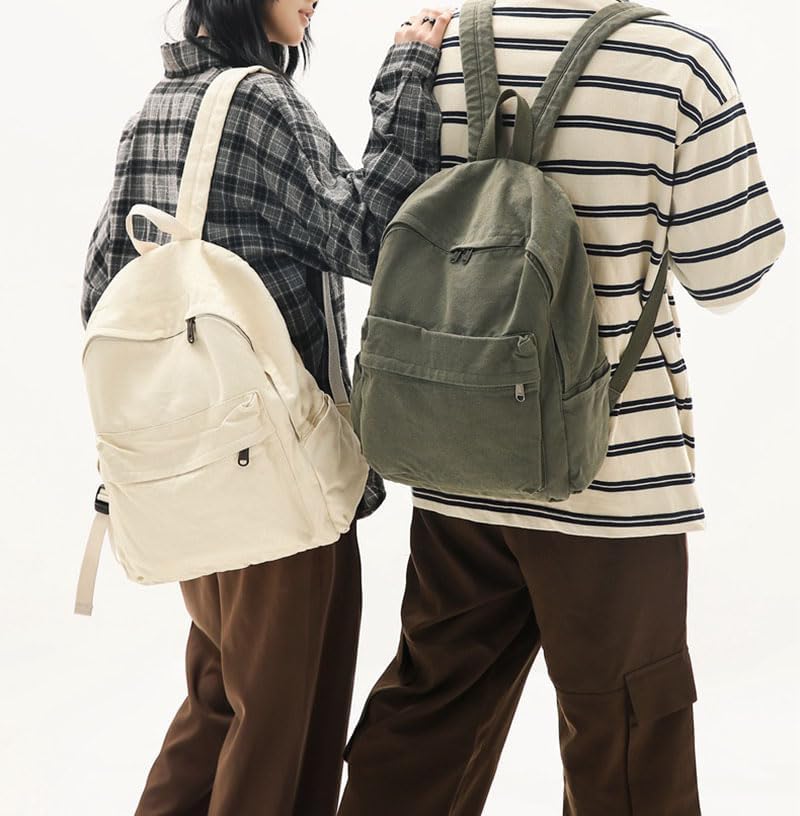 Miniatura 3 de Mochila de lona estética vintage Y2k para mujeres y hombres, mochila casual grunge para laptop, mochila hippie 2025 moderna mochila, Verde militar,