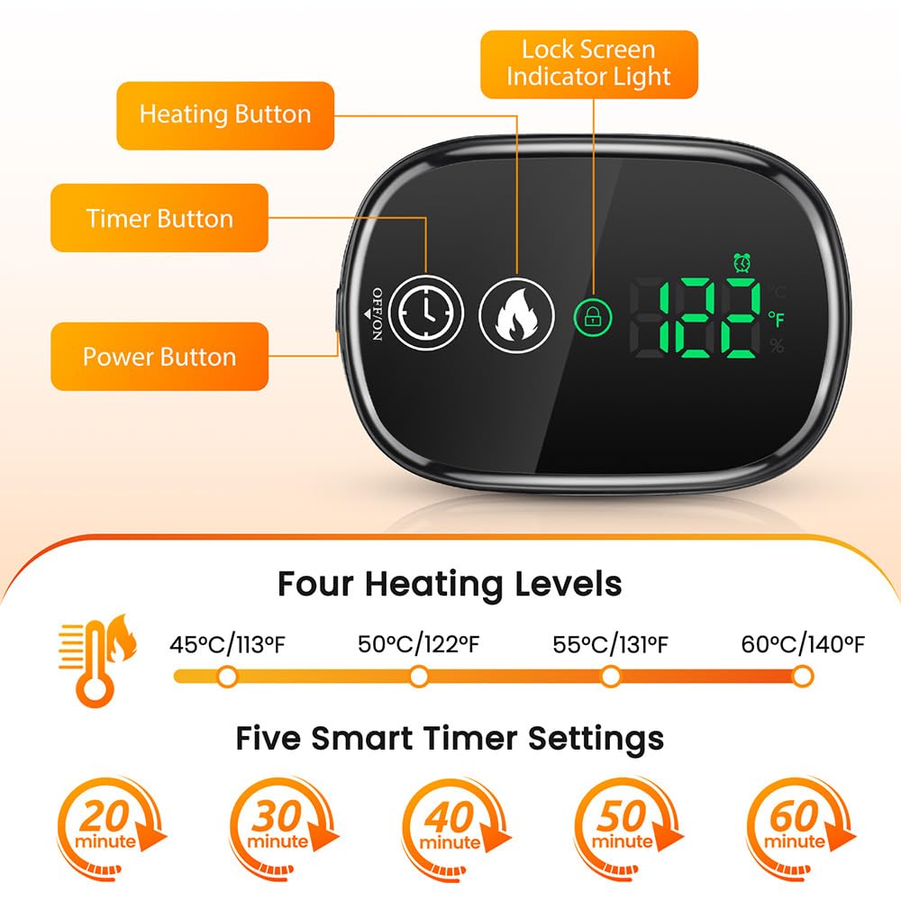 Cuscino termico senza fili per collo e spalle elettrico portatile | Con Comando TouchScreen, 5 Livelli Calore, 6 Timer, Batteria Incorporata Da 8,4V 4000mAh, Anche Per Schiena E L'addome