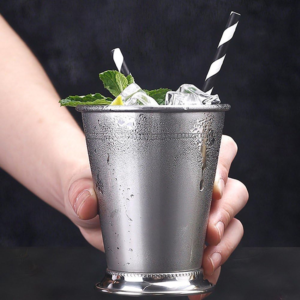 Gobelets Mint Julep, Verres Classiques en Acier Inoxydable pour Bar De Fête, Restaurant À Domicile, Verres À Cocktail en Métal pour Bière, Jus De Boisson, Argent