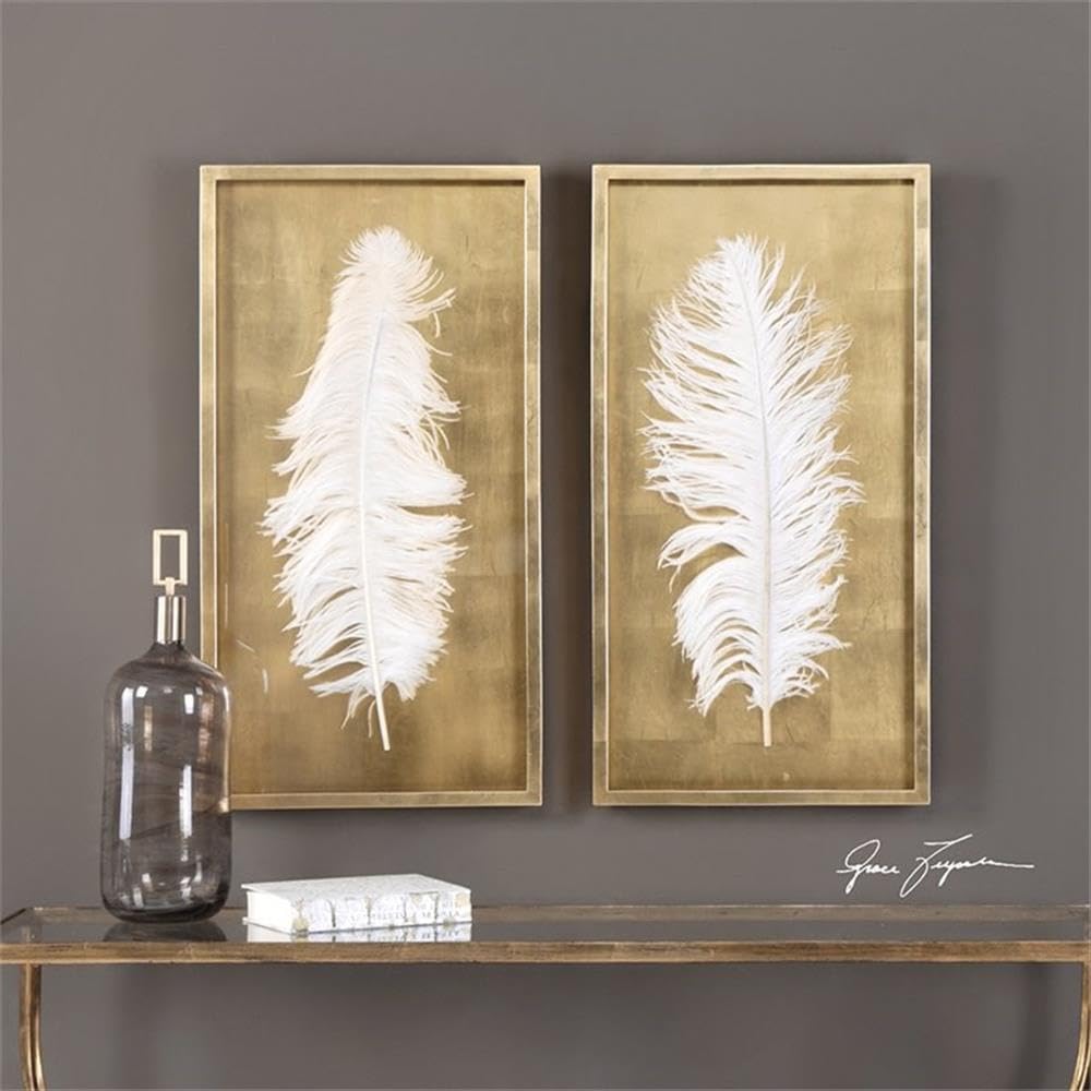 BOWERY HILL Contemporary 2 Piece Feather Wall Panel Set in White