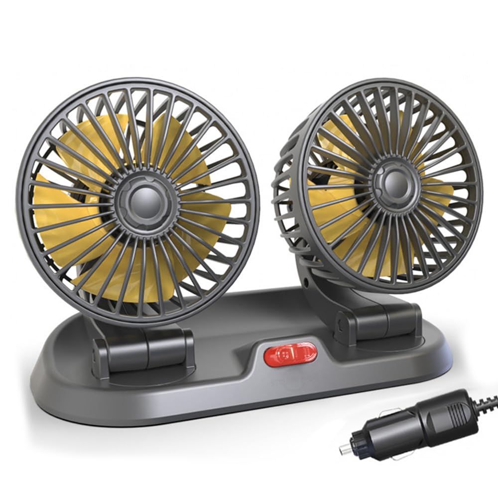 Ventilateurs Voiture,Double Tête 12V Ventilateur Auto Rotatif à 360 Degrés avec Double Ventilateurs à 2 Vitesses Adapté Avec Allume-cigare pour Voitures Camping Car