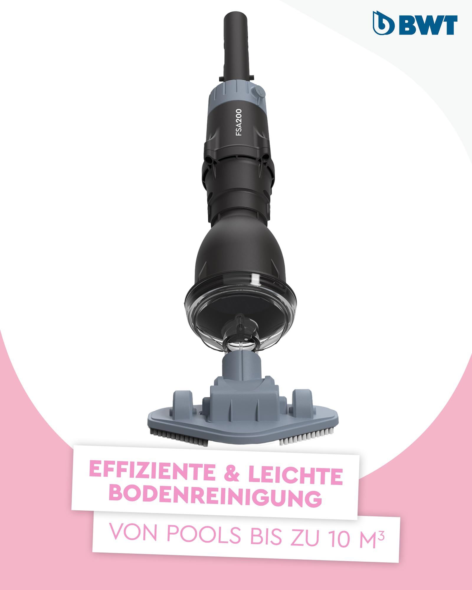 BWT Poolsauger Akku (FSA200, mit Standard-Poolstange) | Effiziente Reinigung von Pools | Kabelloser Betrieb | Poolroboter | Pool Zubehör | Poolreiniger mit Flachbürstenaufsatz | Pool Bodensauger