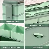 Vista 6 de Paquete de 2 loncheras Bento para adultos, 49 onzas, a prueba de fugas, ecológica, apilable, lonchera Bento, preparación de comidas para cenar