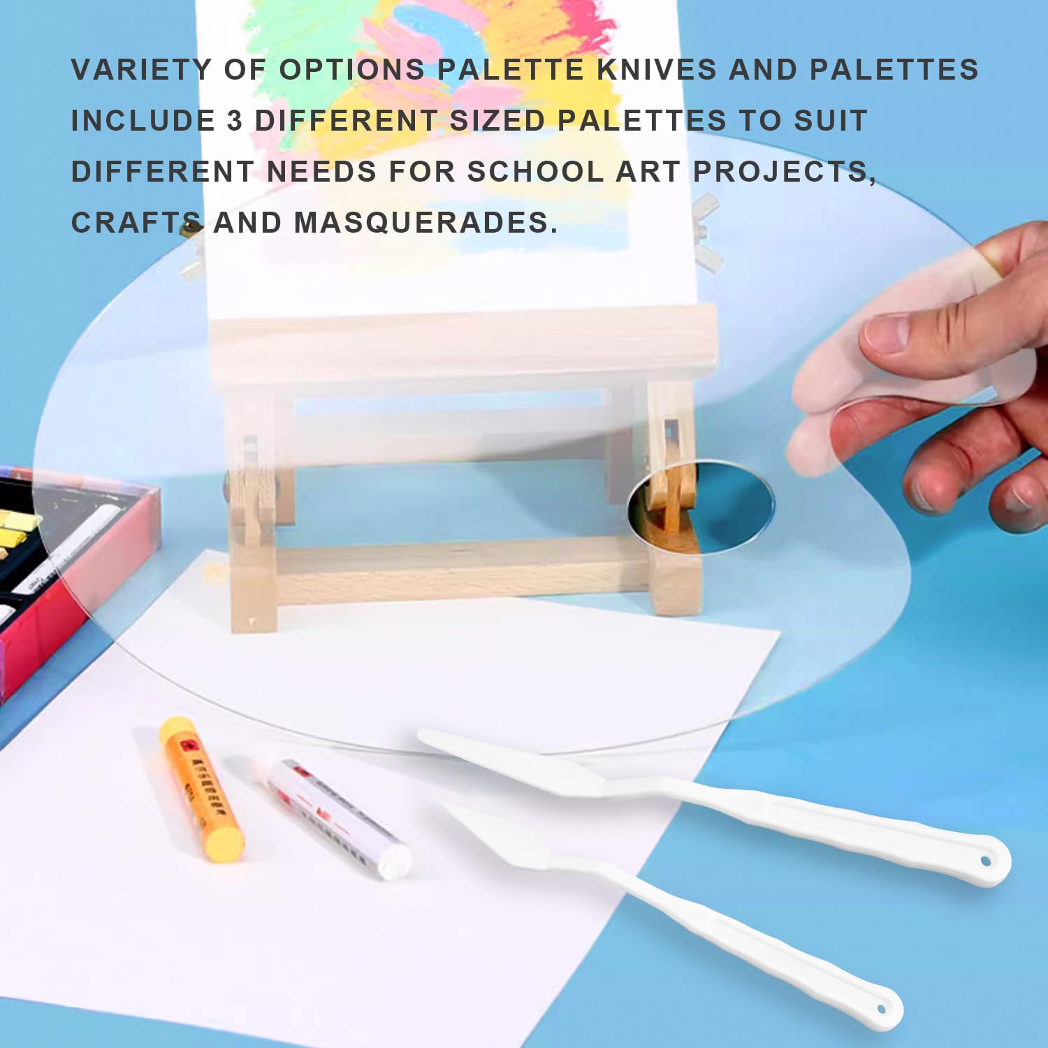 Kit Palette Peinture + 6 Couteaux – 3 Tailles Palettes Acrylique Plastique Ovale Pour Artistes, Bricolage, Loisirs Créatifs