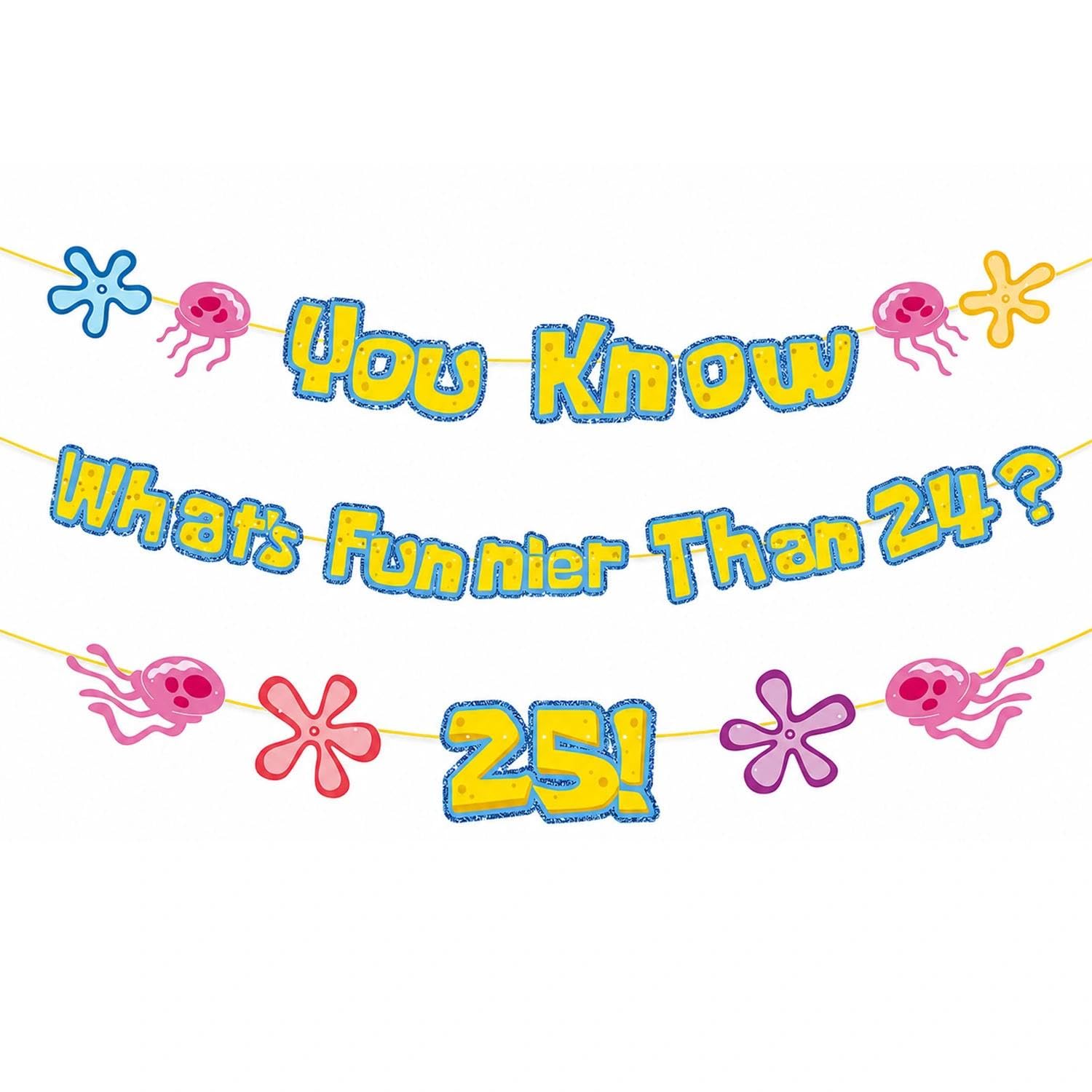 25th Birthday Decorations, Pre-Strung You Know What's Funnier Than 24 Glitter Banner, Funny 25th Birthday and Anniversary Decorations for Women Men